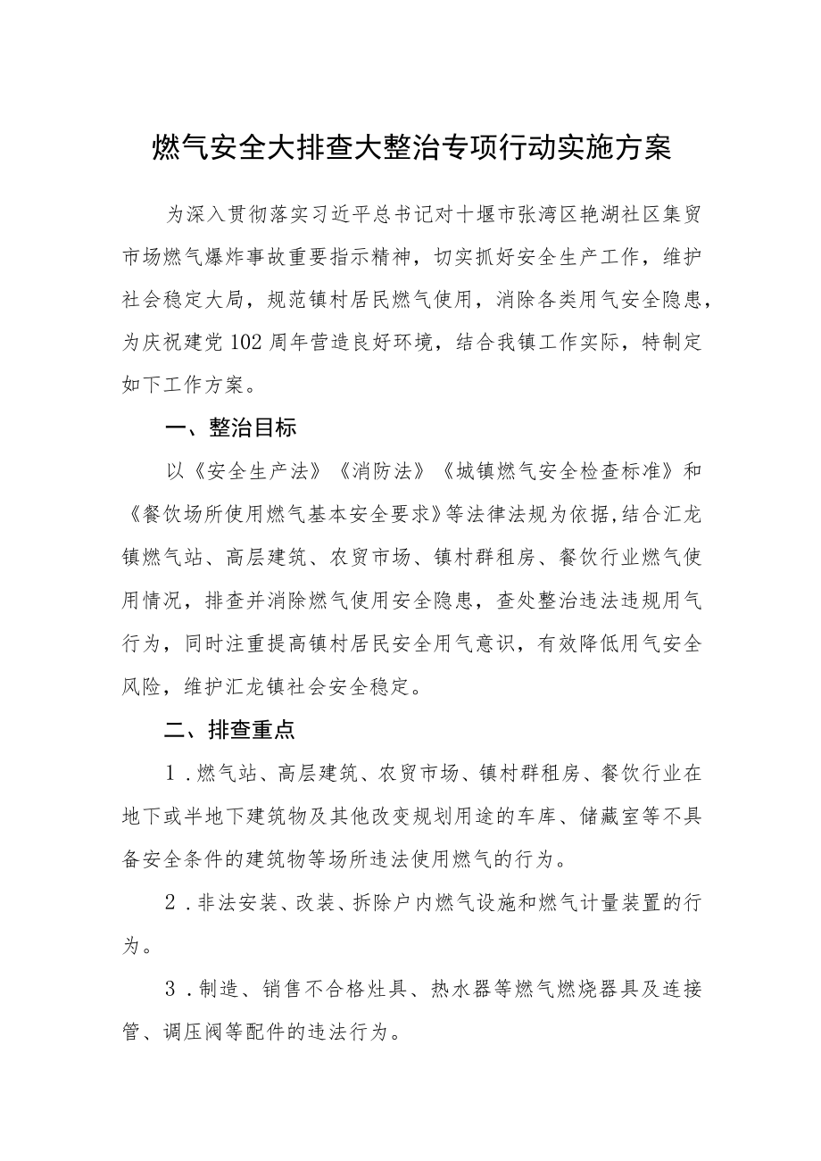 燃气安全大排查大整治专项行动实施方案.docx_第1页