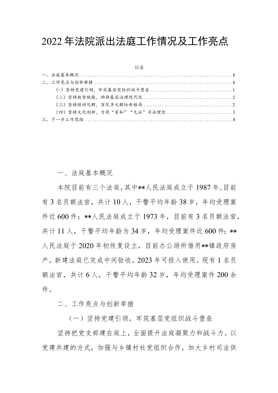 2022年法院派出法庭工作情况及工作亮点.docx_第1页