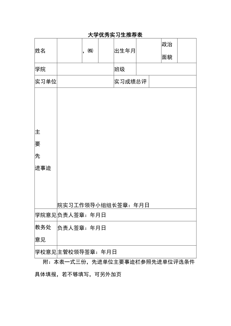 大学优秀实习生推荐表.docx_第1页