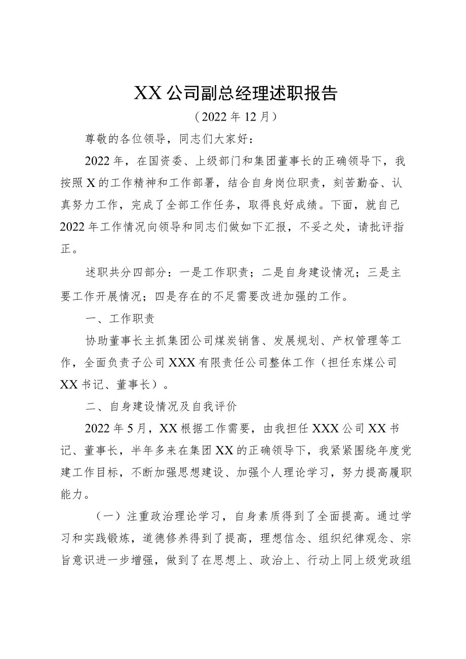 XX公司副总经理述职报告.docx_第1页