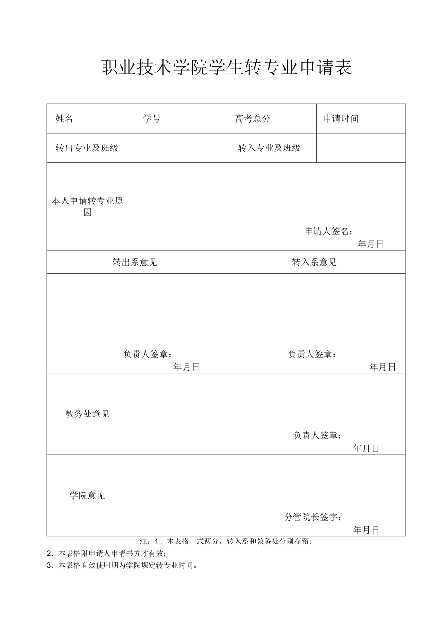 职业技术学院学生转专业申请表.docx_第1页