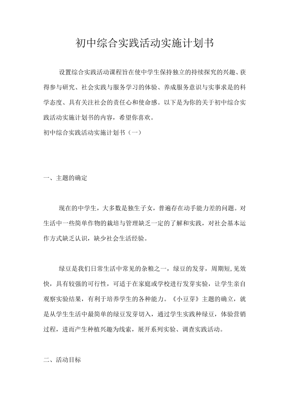 初中综合实践活动实施计划书.docx_第1页