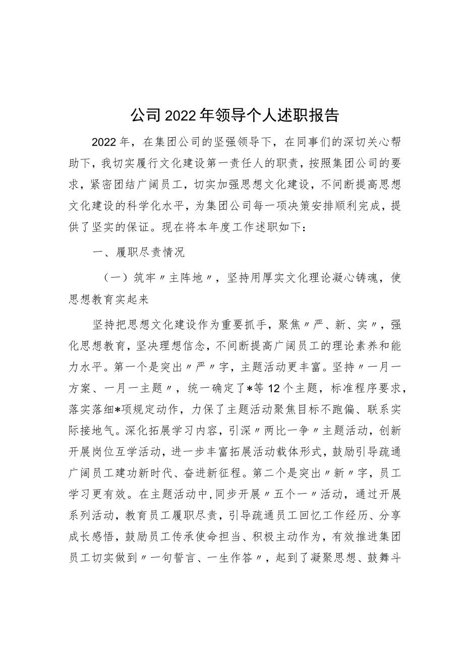 公司2022年领导个人述职报告.docx_第1页