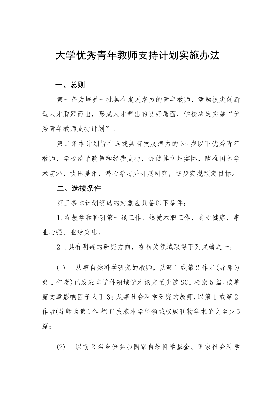 大学优秀青年教师支持计划实施办法.docx_第1页