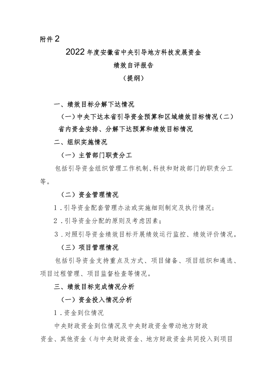 2022年度安徽省中央引导地方科技发展资金绩效自评表、自评报告提纲.docx_第3页