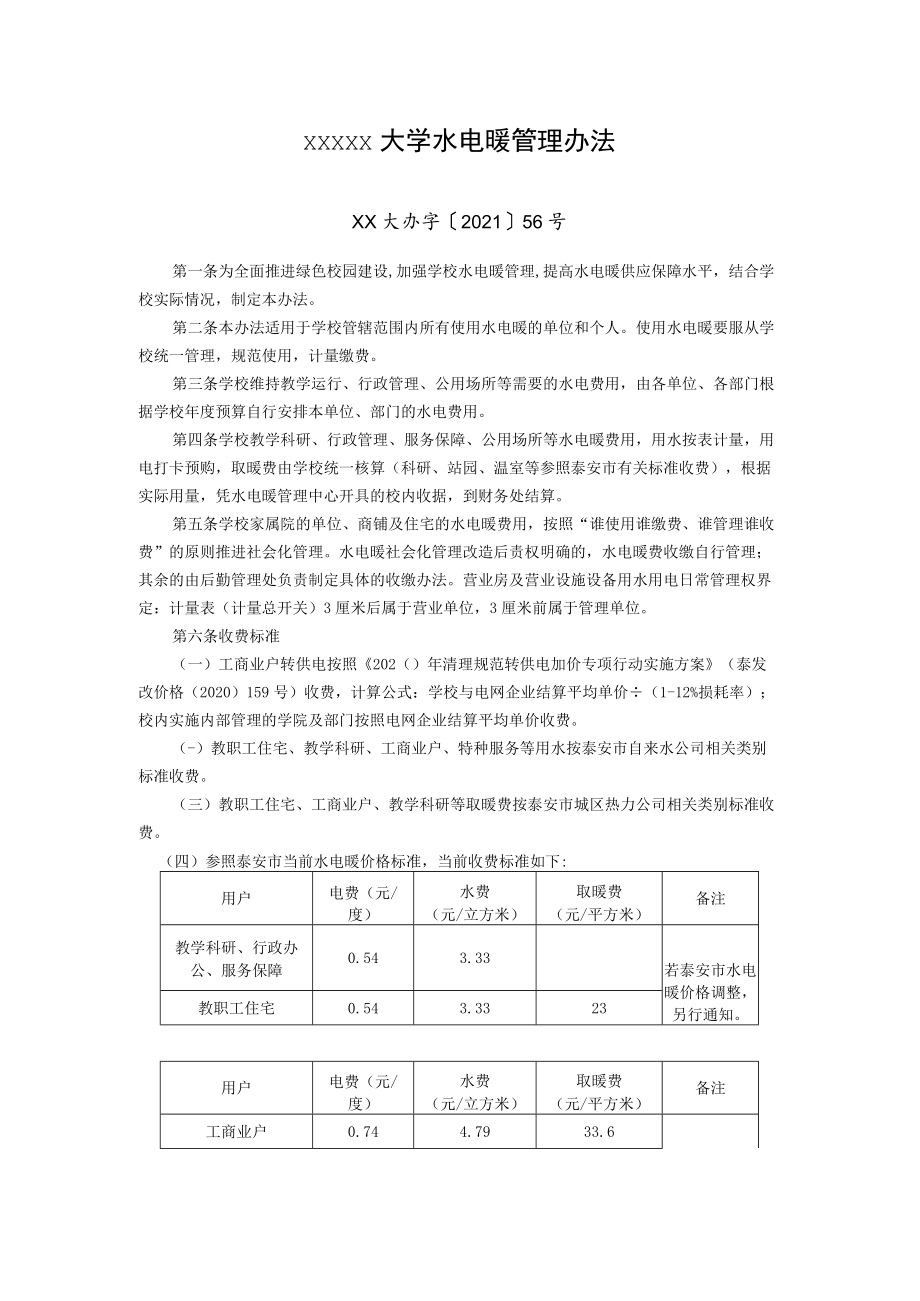 XXXXX大学水电暖管理办法.docx_第1页