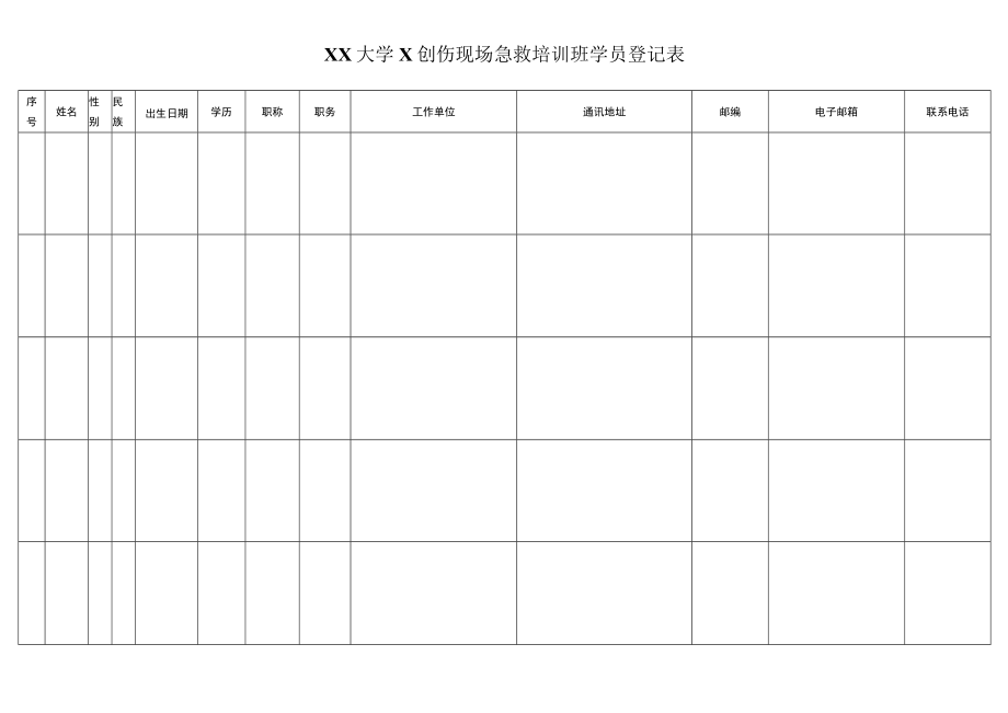 XX大学X创伤现场急救培训班学员登记表.docx_第1页