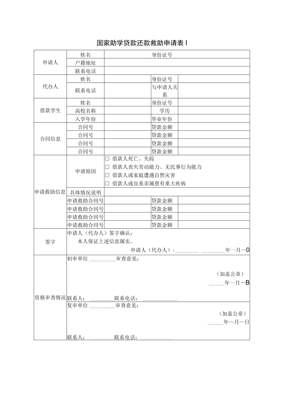 国家助学贷款还款救助申请表Ⅰ.docx_第1页