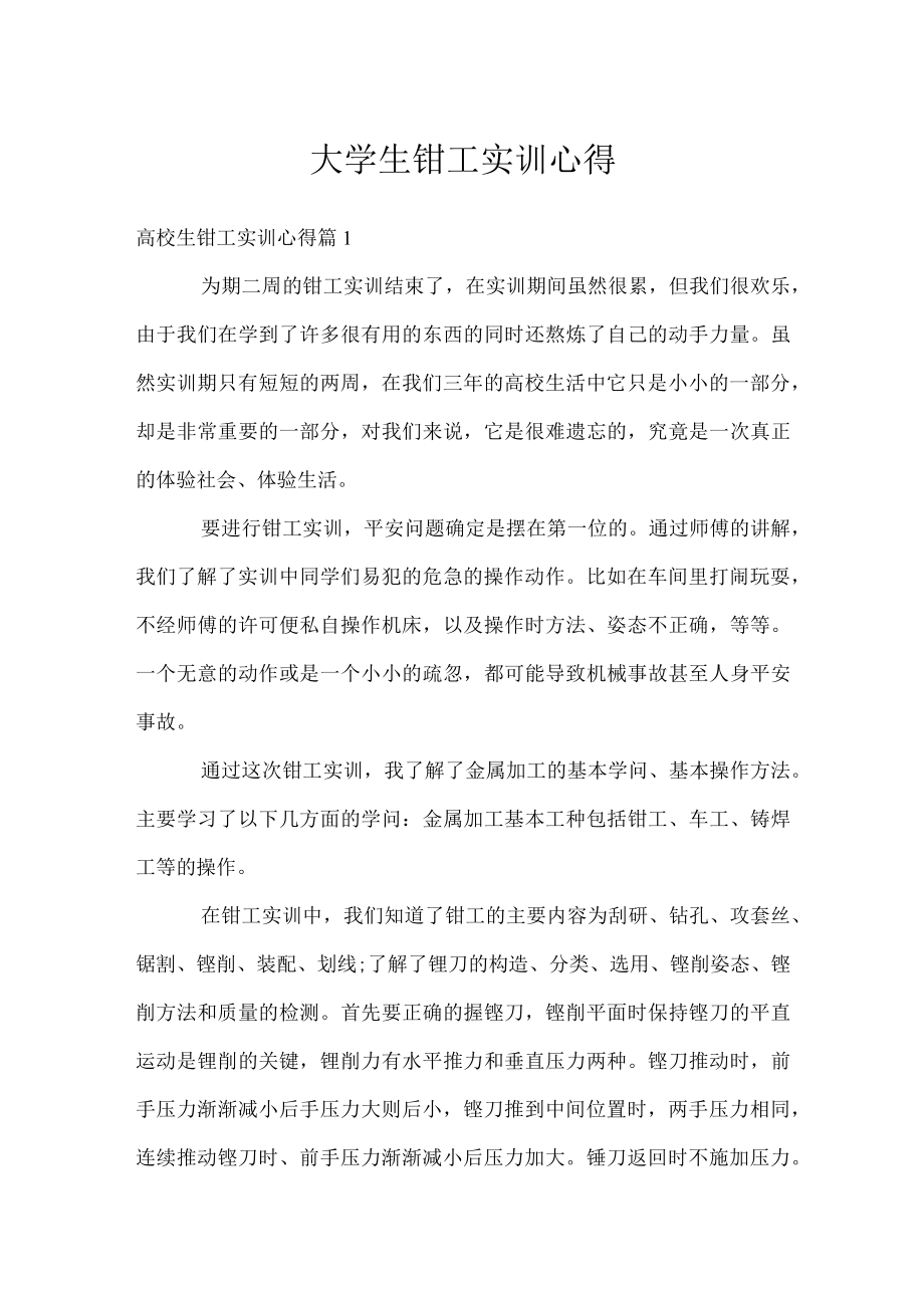 大学生钳工实训心得.docx_第1页