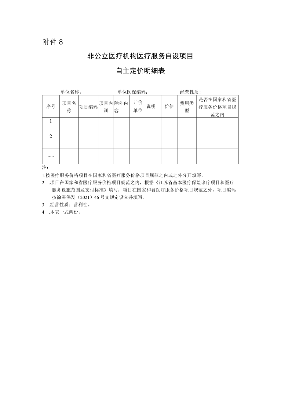 附件8非公立医疗机构医疗服务自设项目自主定价明细表.docx_第1页