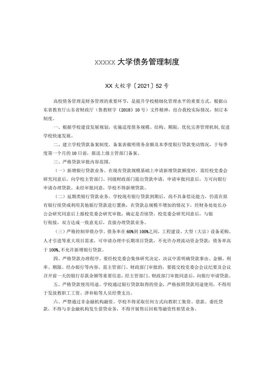 XXXXX大学债务管理制度.docx_第1页