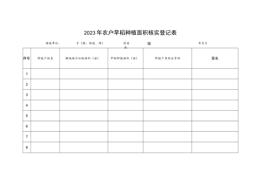 2023年农户早稻种植面积核实登记表.docx_第1页