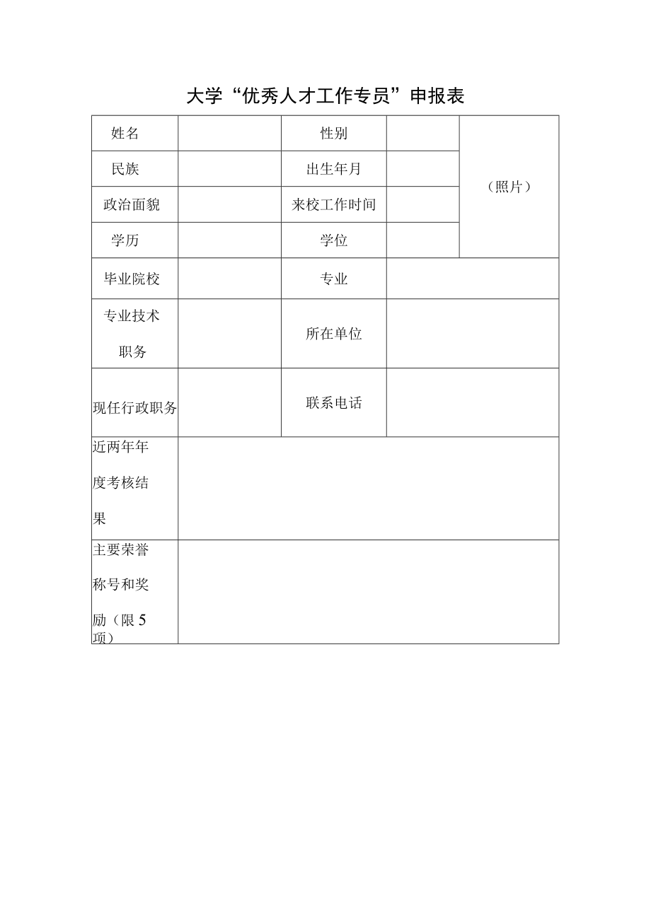 大学“优秀人才工作专员”申报表.docx_第1页