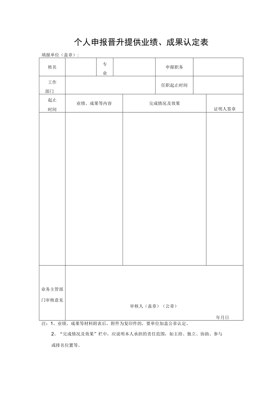 个人申报晋升提供业绩、成果认定表.docx_第1页