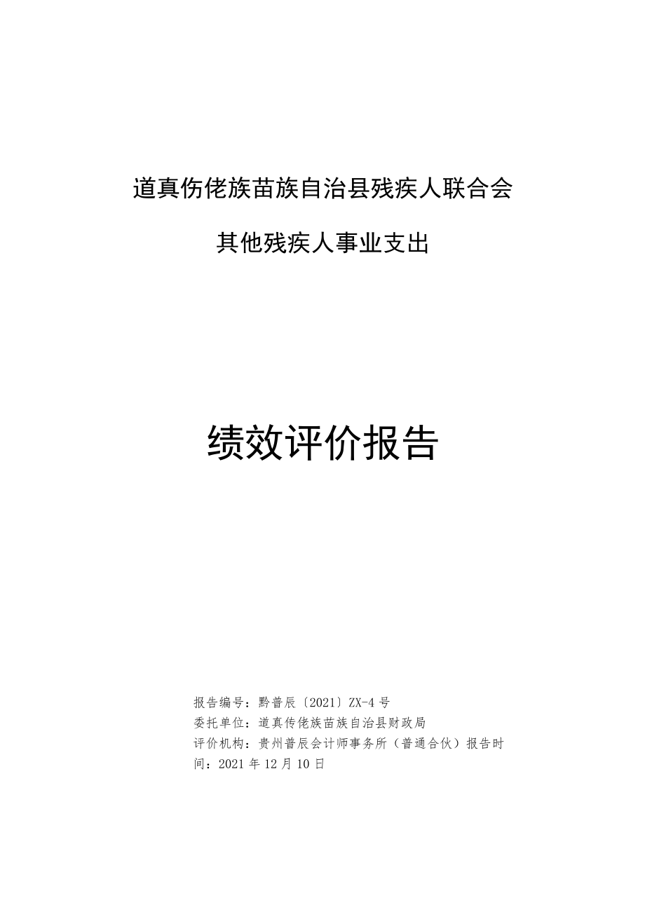 道真仡佬族苗族自治县残疾人联合会其他残疾人事业支出绩效评价报告.docx_第1页