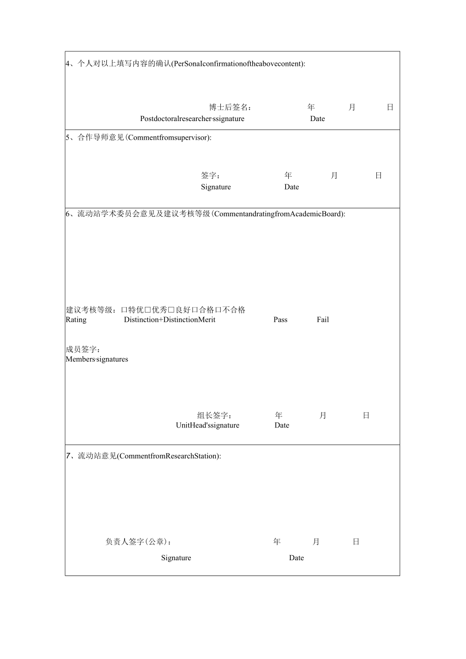 XX大学博士后研究人员出站审核表（中英文）.docx_第3页