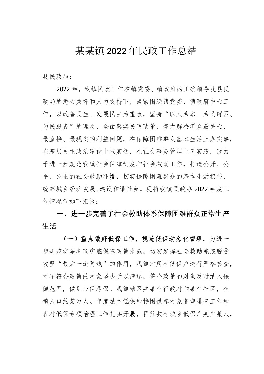 某某镇2022年民政工作总结.docx_第1页