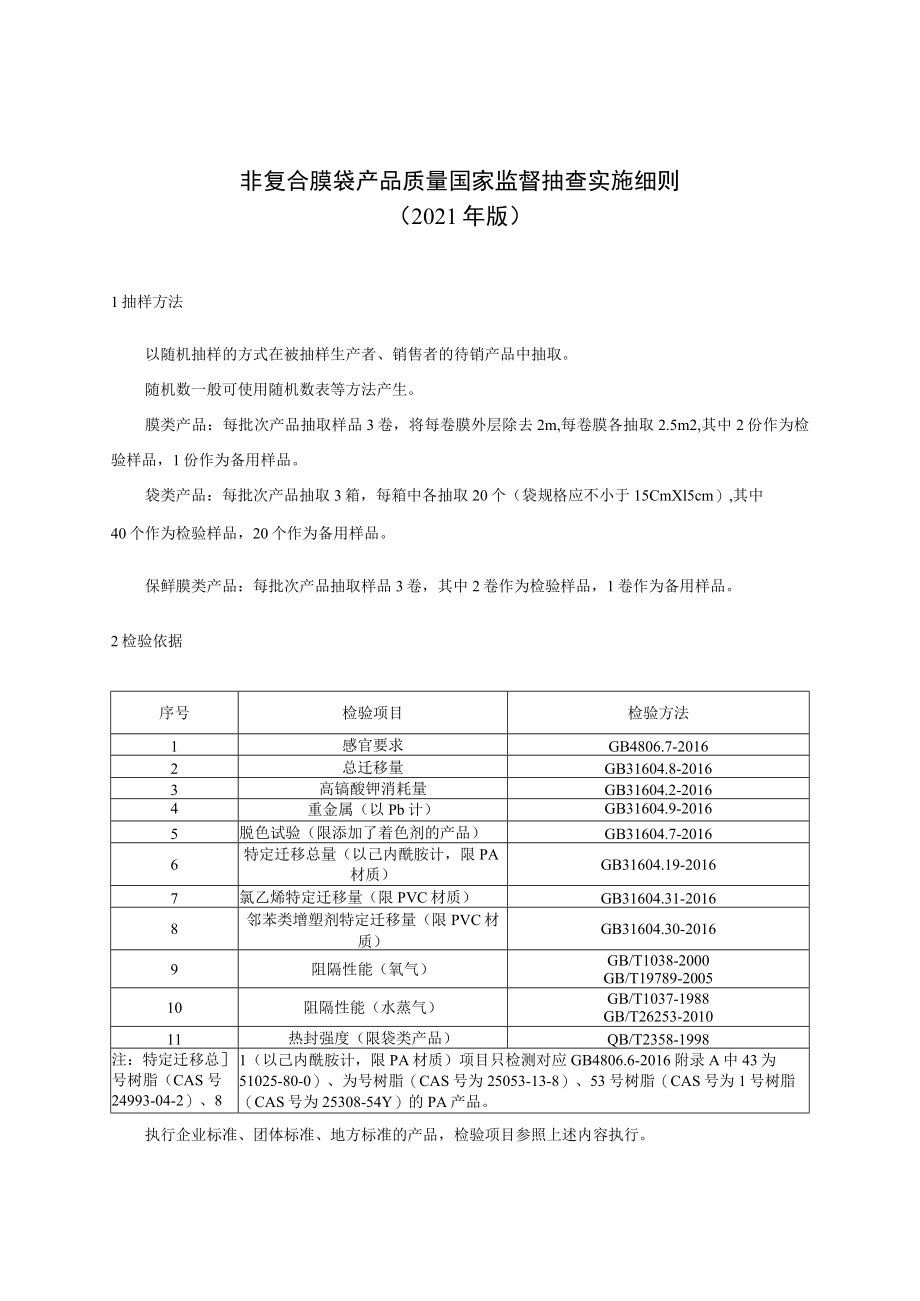 非复合膜袋产品质量国家监督抽查实施细则2021年版.docx_第1页