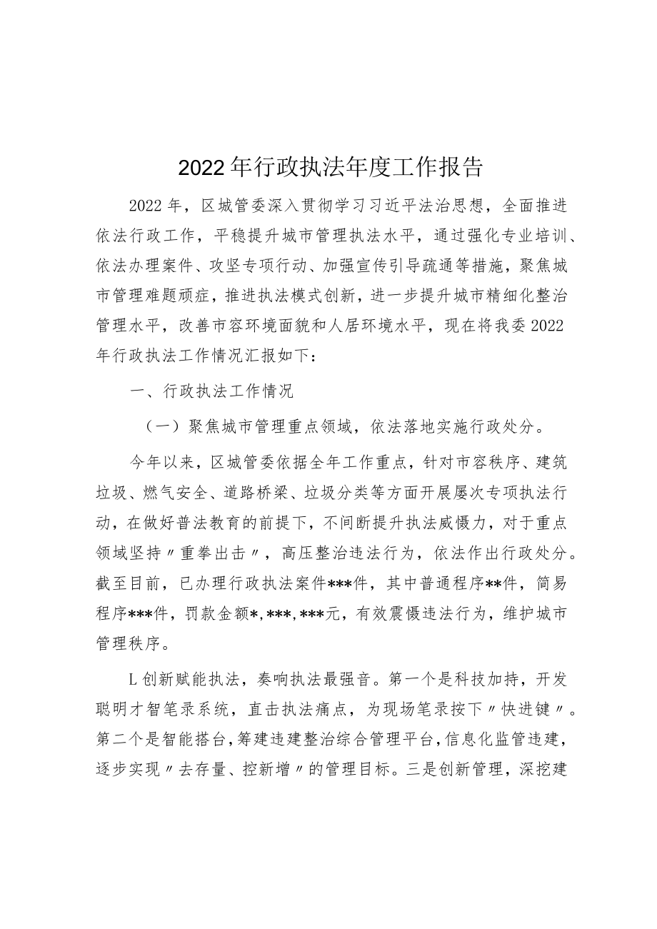 2022年行政执法年度工作报告.docx_第1页