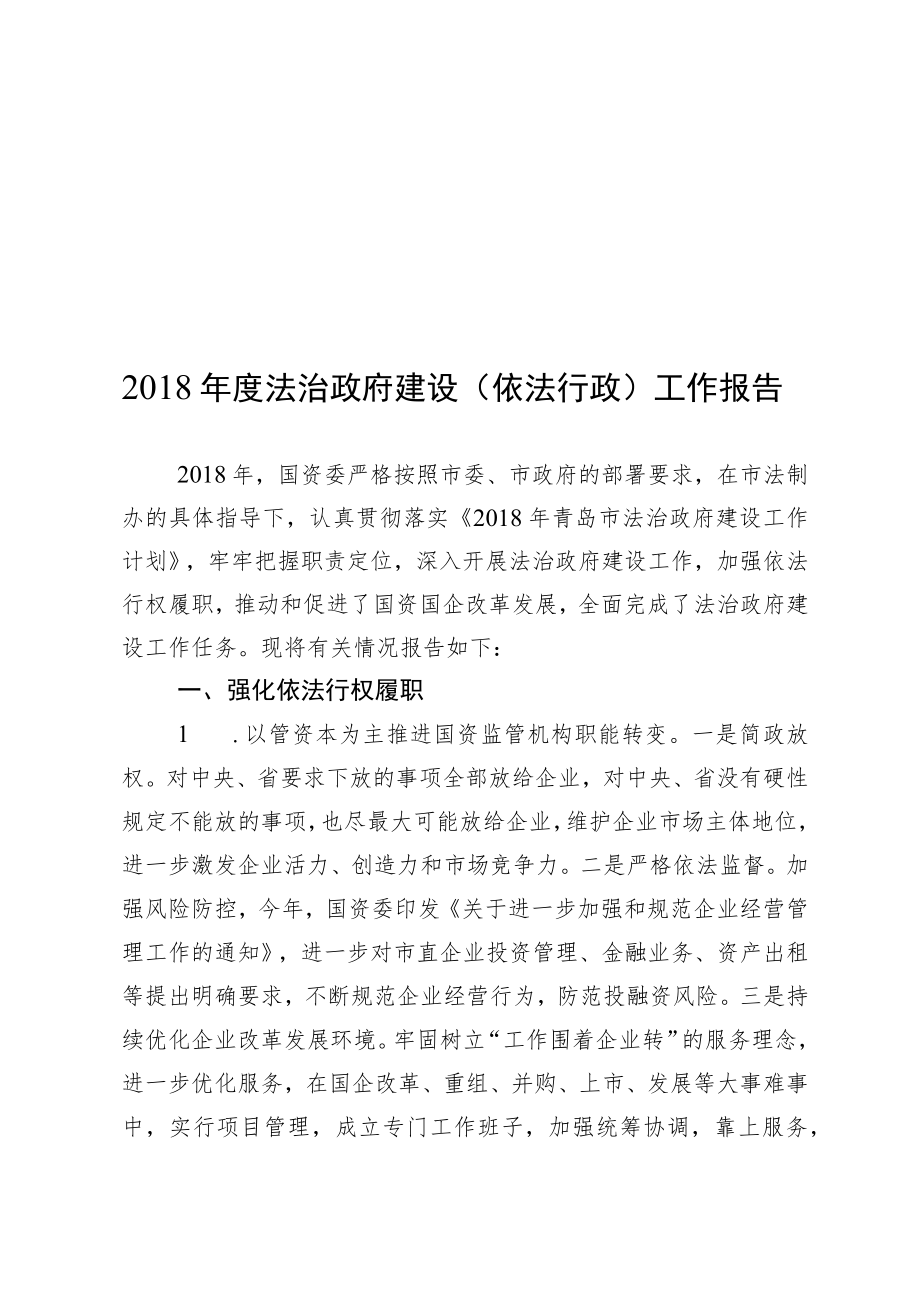 2018年度法治政府建设（依法行政）工作报告.docx_第1页