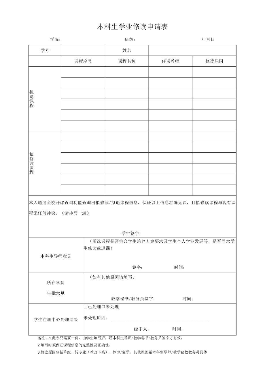 XX大学本科生学业修读申请表.docx_第1页