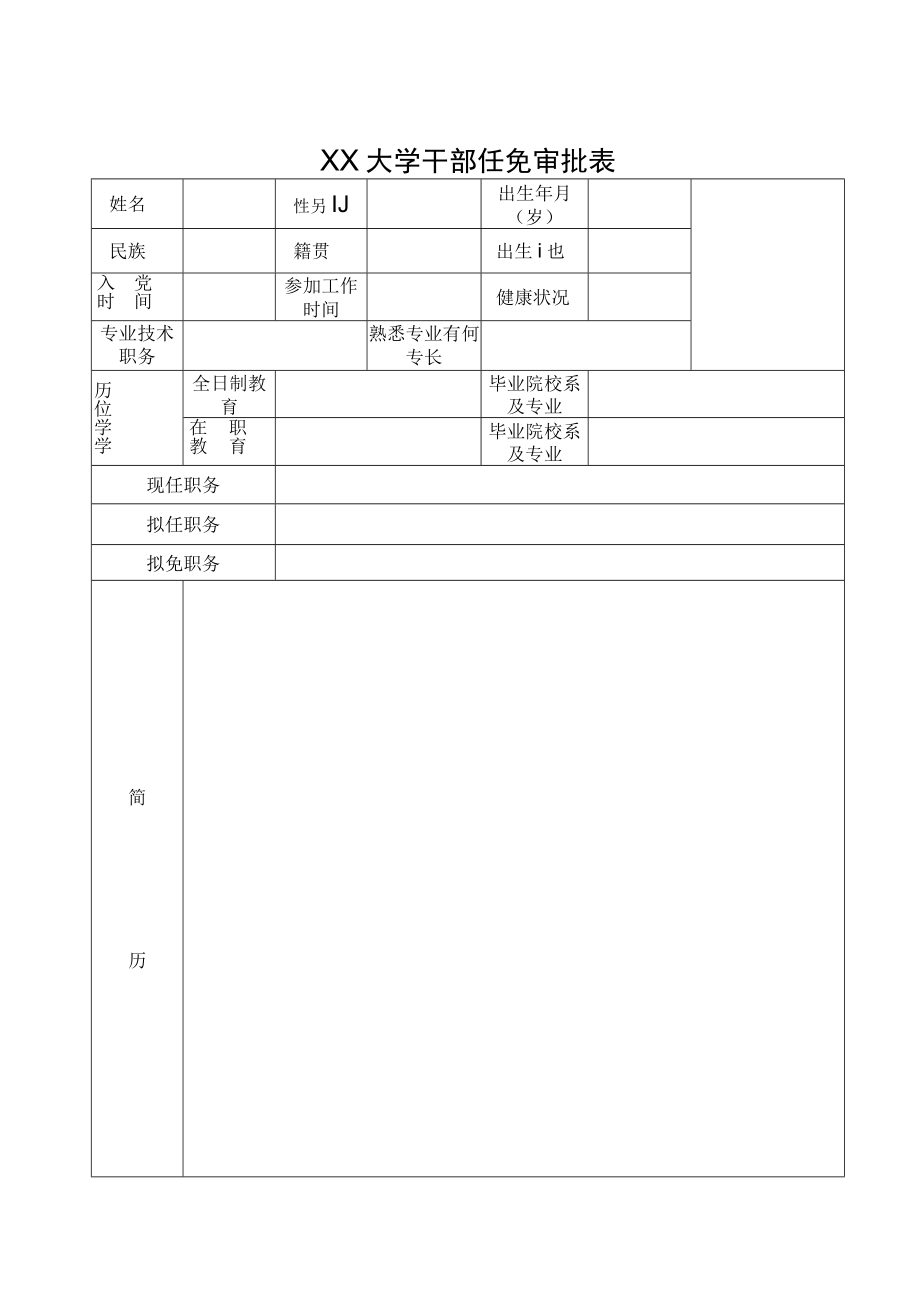 XX大学干部任免审批表.docx_第1页