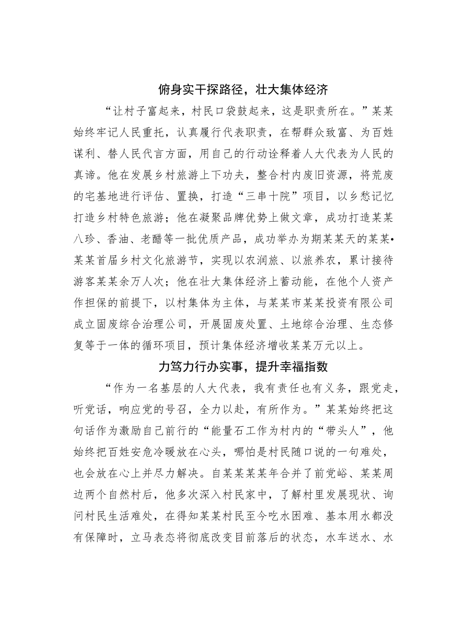 某某村党总支书记人大代表履职事迹材料.docx_第2页