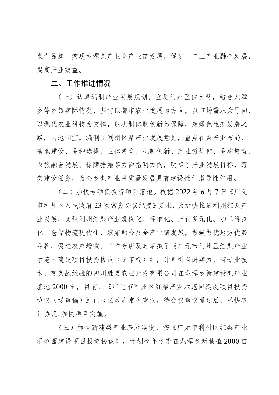 2022年利州红梨产业发展及工作推进情况的报告.docx_第2页