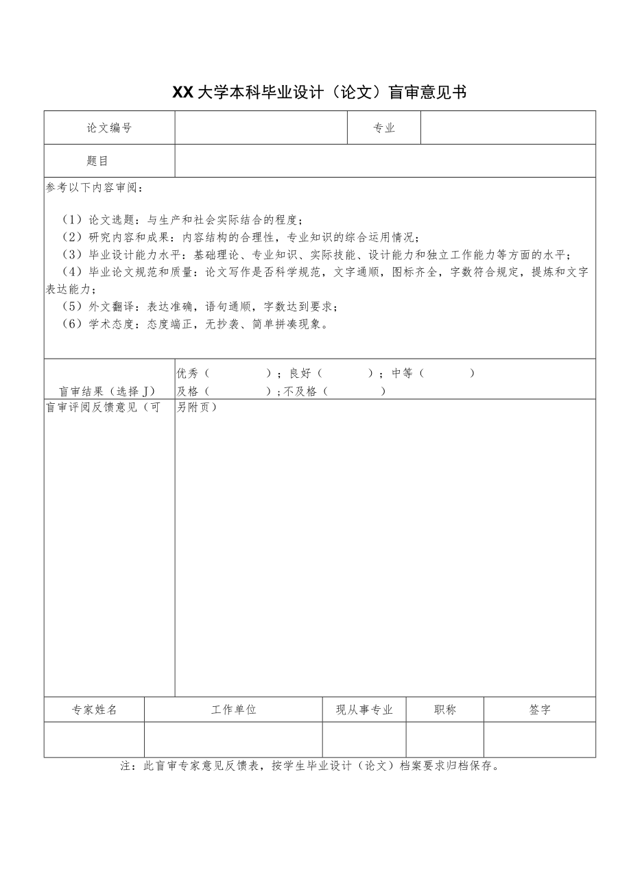 XX大学本科毕业设计（论文）盲审意见书.docx_第2页