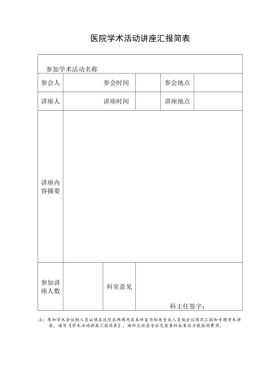 医院学术活动讲座汇报简表.docx_第1页