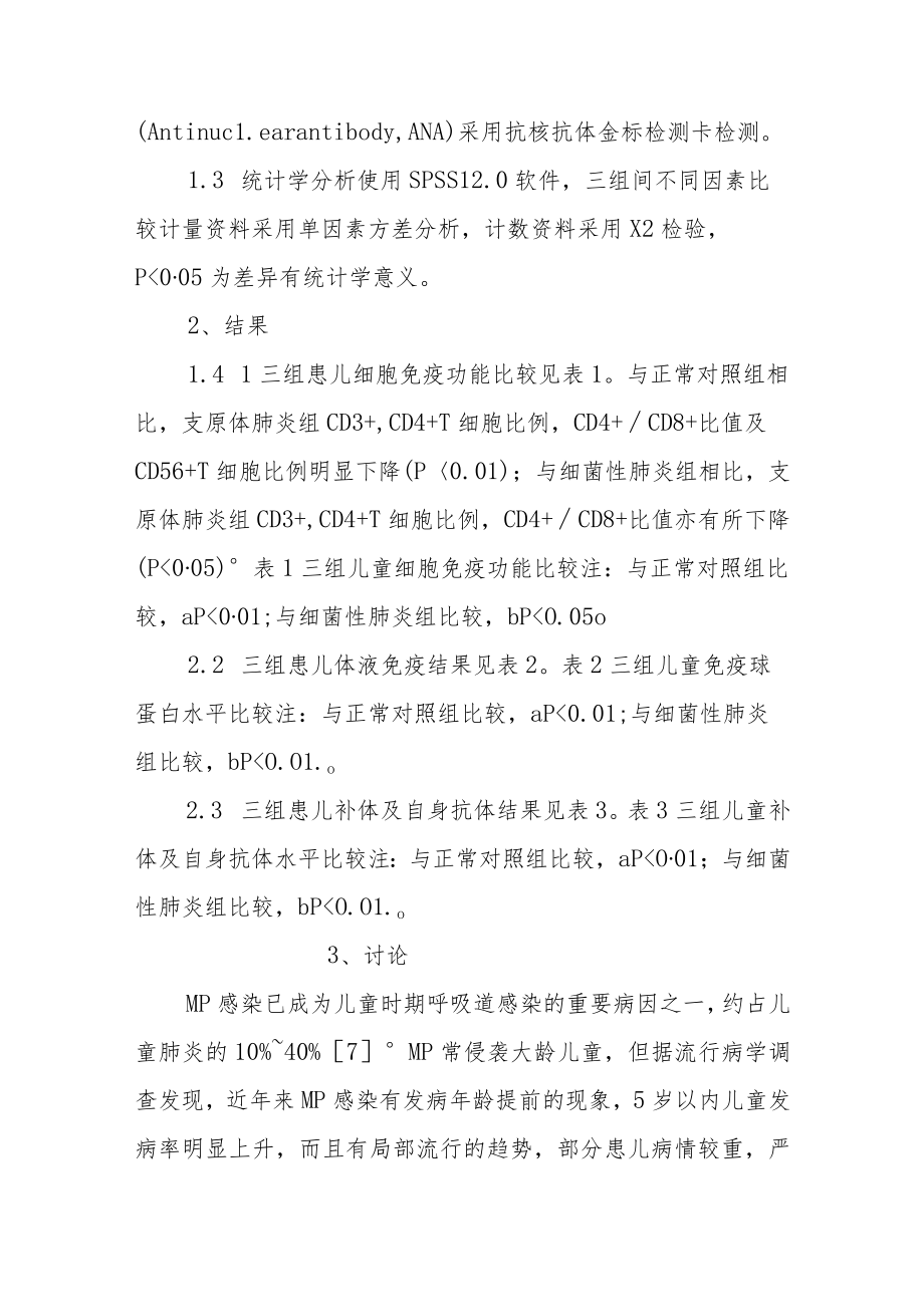 支原体肺炎患儿自身免疫功能的检测及分析专题报告.docx_第3页