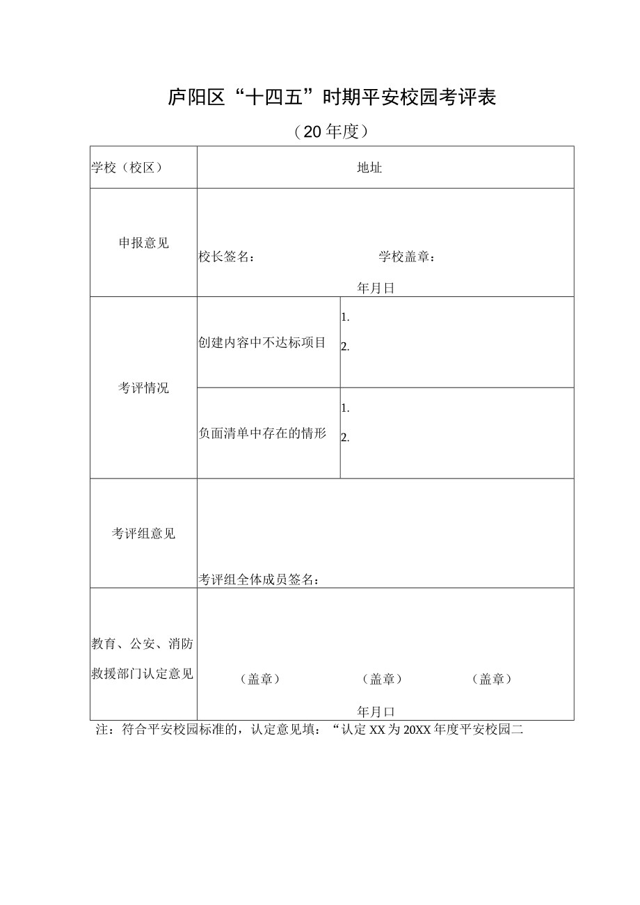 庐阳区“十四五”时期平安校园考评表.docx_第1页