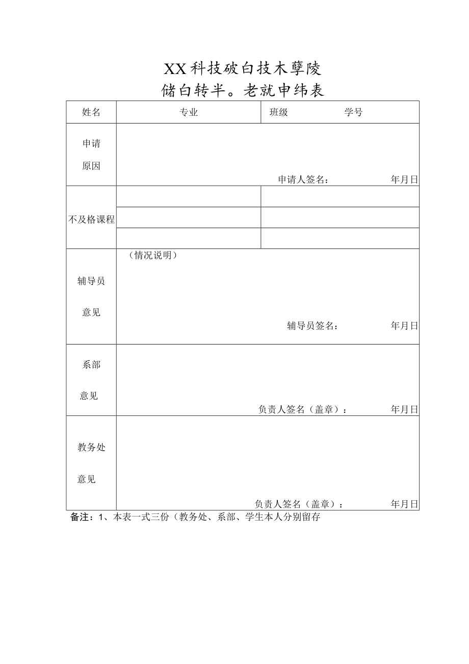 XX科技职业技术学院结业转毕业考试申请表.docx_第1页