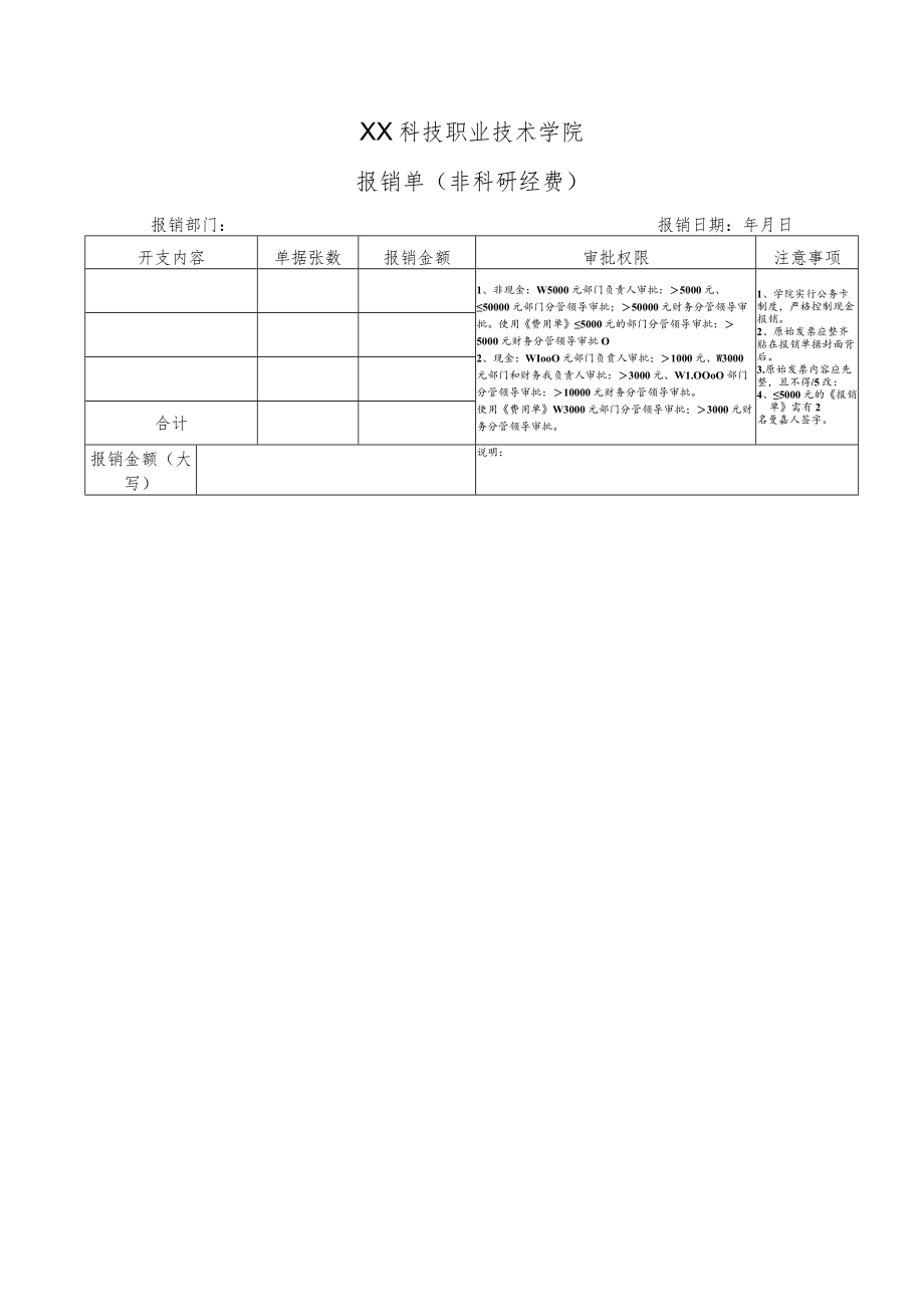 XX科技职业技术学院报销单（非科研经费）.docx_第1页