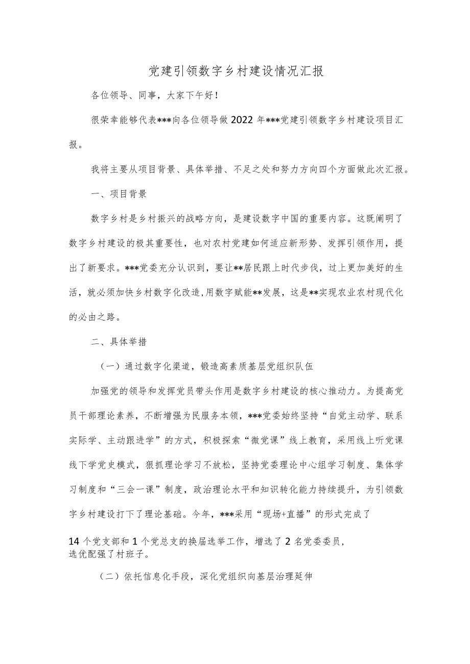 党建引领数字乡村建设情况汇报.docx_第1页