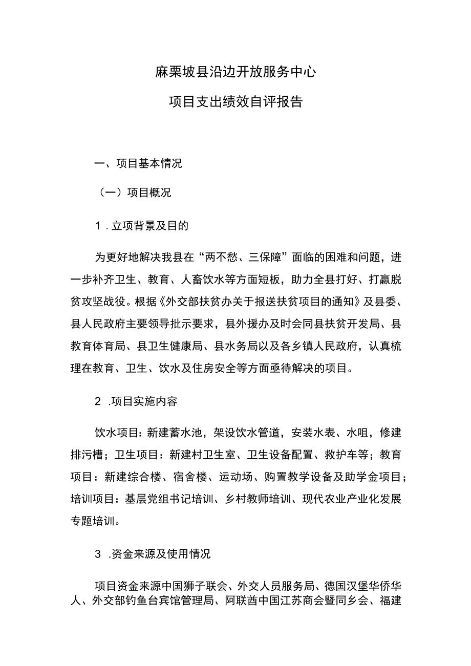 麻栗坡县沿边开放服务中心项目支出绩效自评报告.docx_第1页