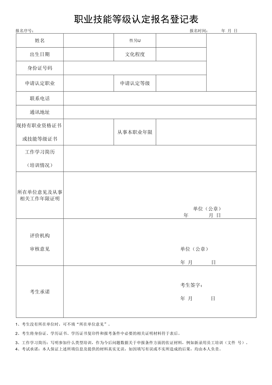 2022《职业技能等级认定报名登记表》.docx_第1页