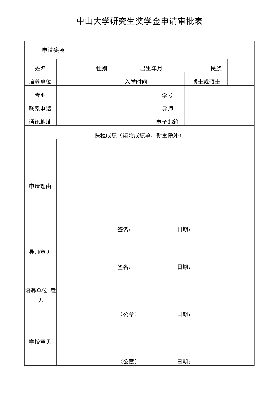 中山大学研究生专项奖学金审批表.docx_第1页