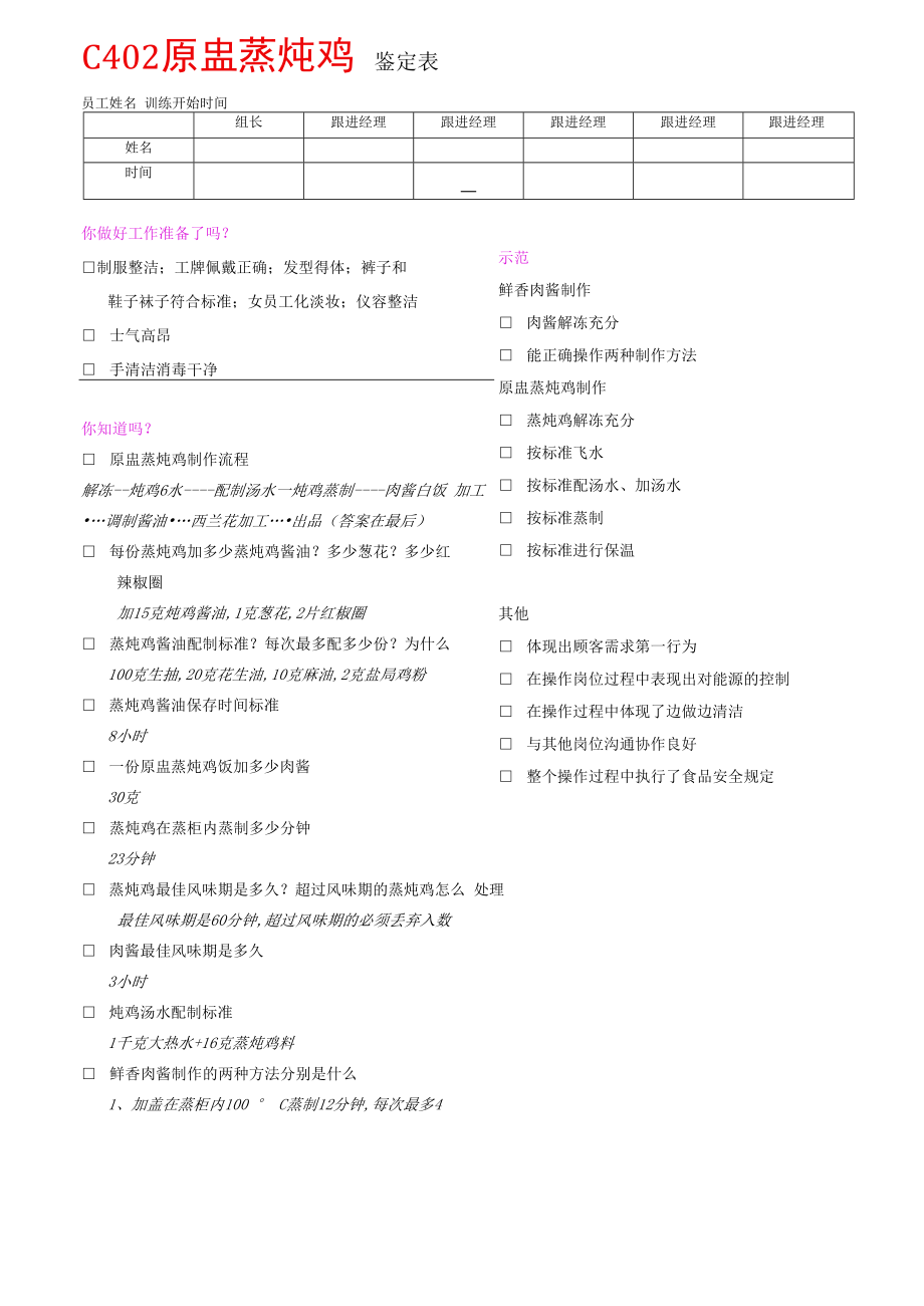 C402原盅蒸炖鸡鉴定表.docx_第1页