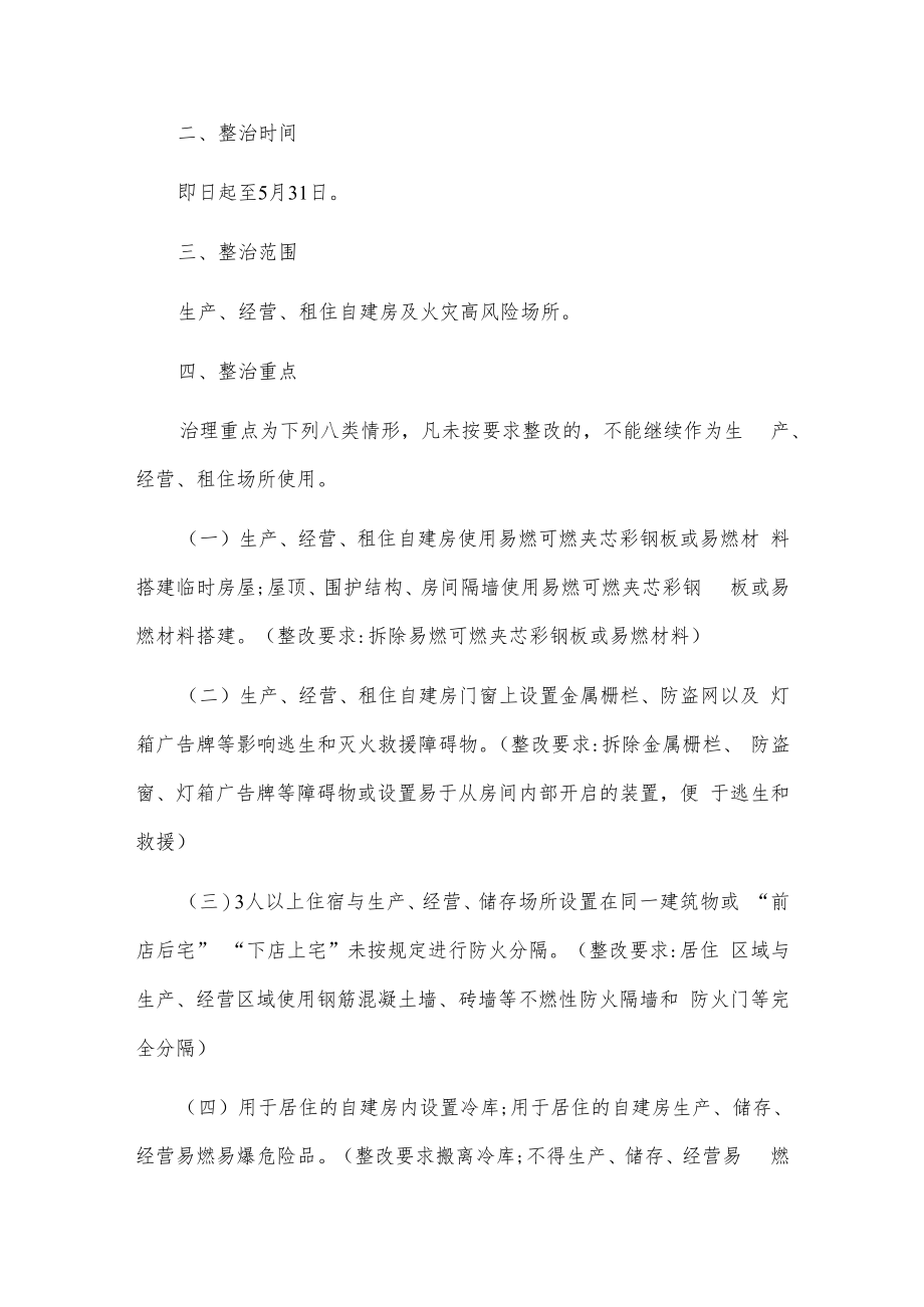 xx镇生产经营租住自建房重大火灾风险综合治理实施方案.docx_第2页