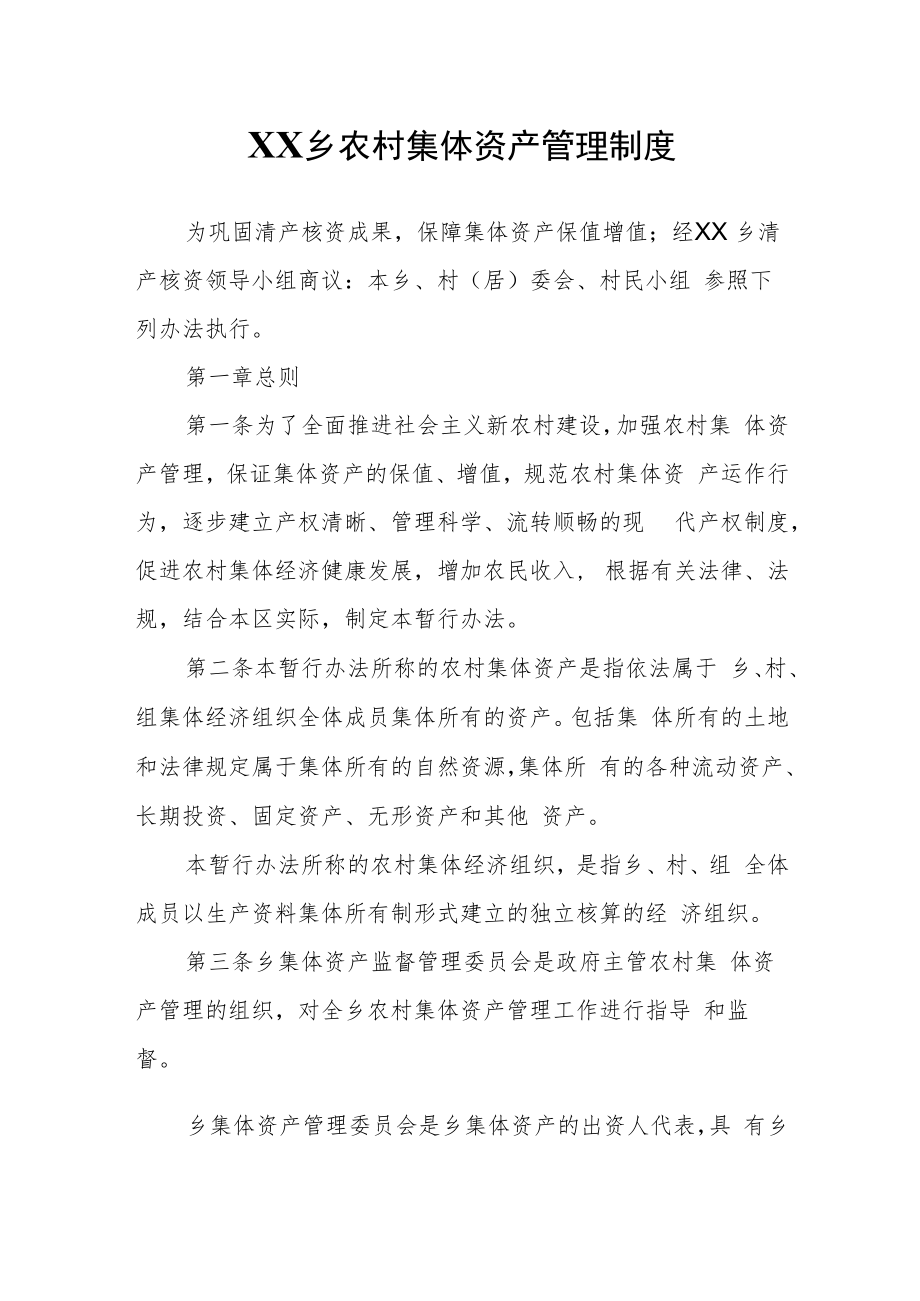 XX乡农村集体资产管理制度.docx_第1页