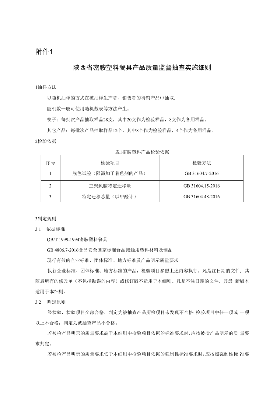 2022陕西省密胺塑料餐具产品质量监督抽查实施细则.docx_第1页