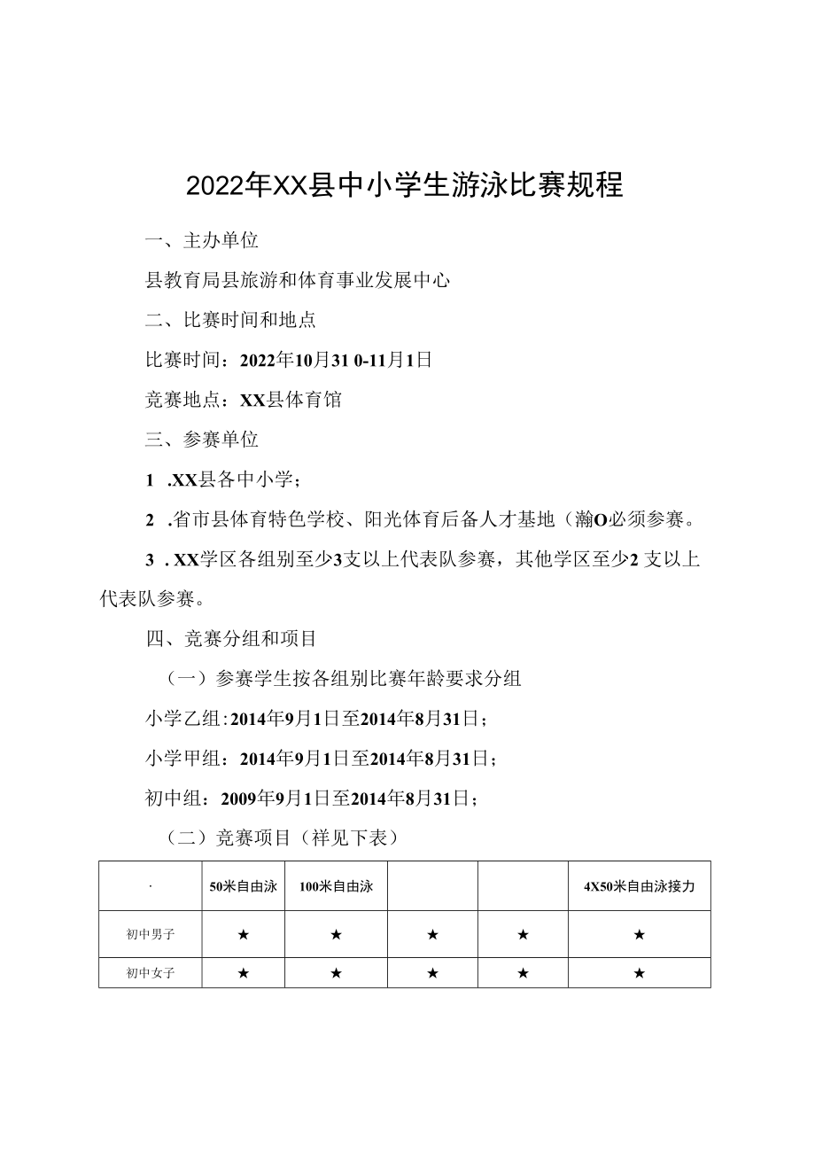 2022年XX县中小学生游泳比赛规程.docx_第1页