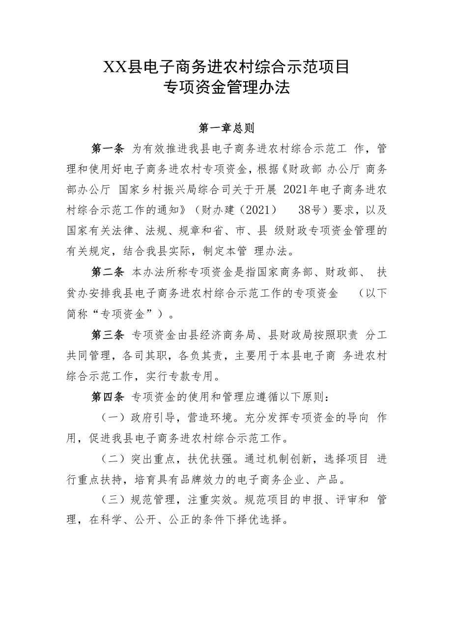 XX县电子商务进农村综合示范项目专项资金管理办法.docx_第1页