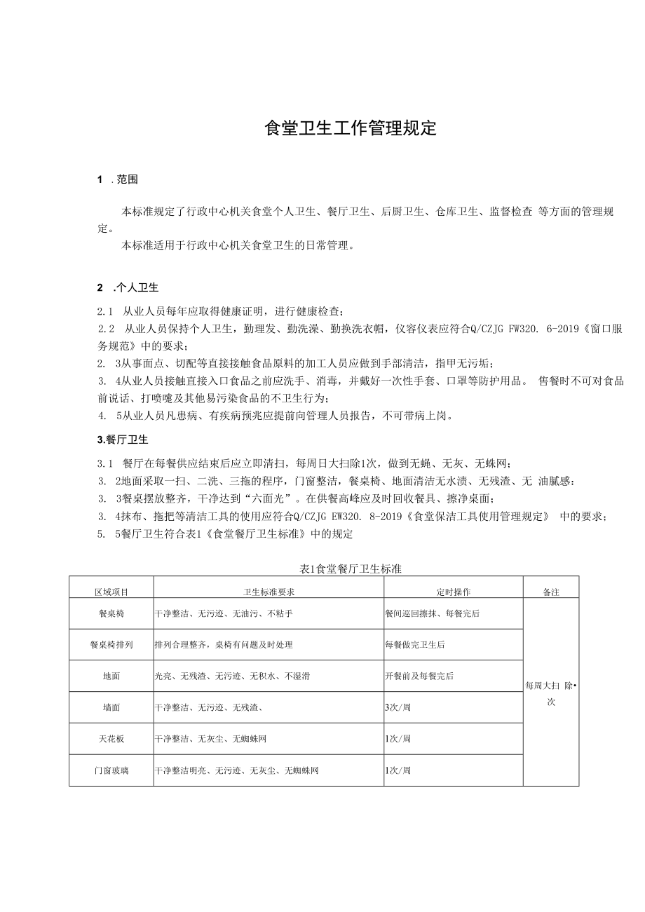 2022《食堂卫生工作管理规定》.docx_第1页