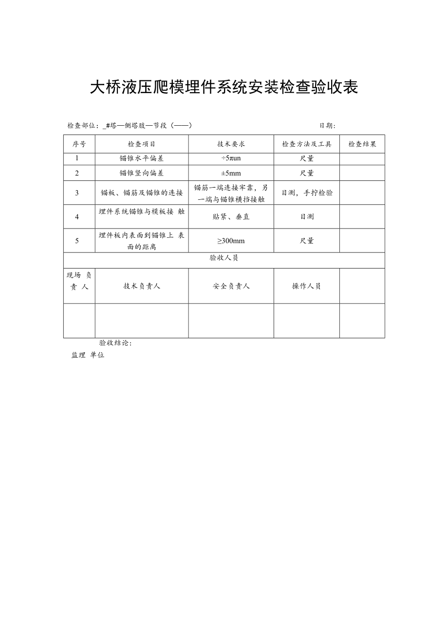 2022《大桥液压爬模埋件系统安装检查验收表》.docx_第1页