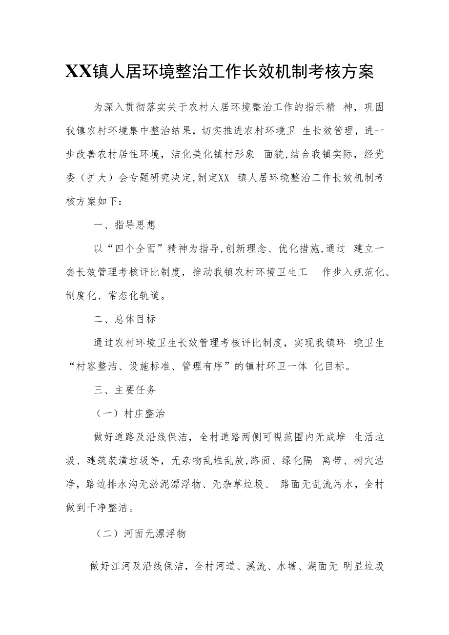 XX镇人居环境整治工作长效机制考核方案.docx_第1页