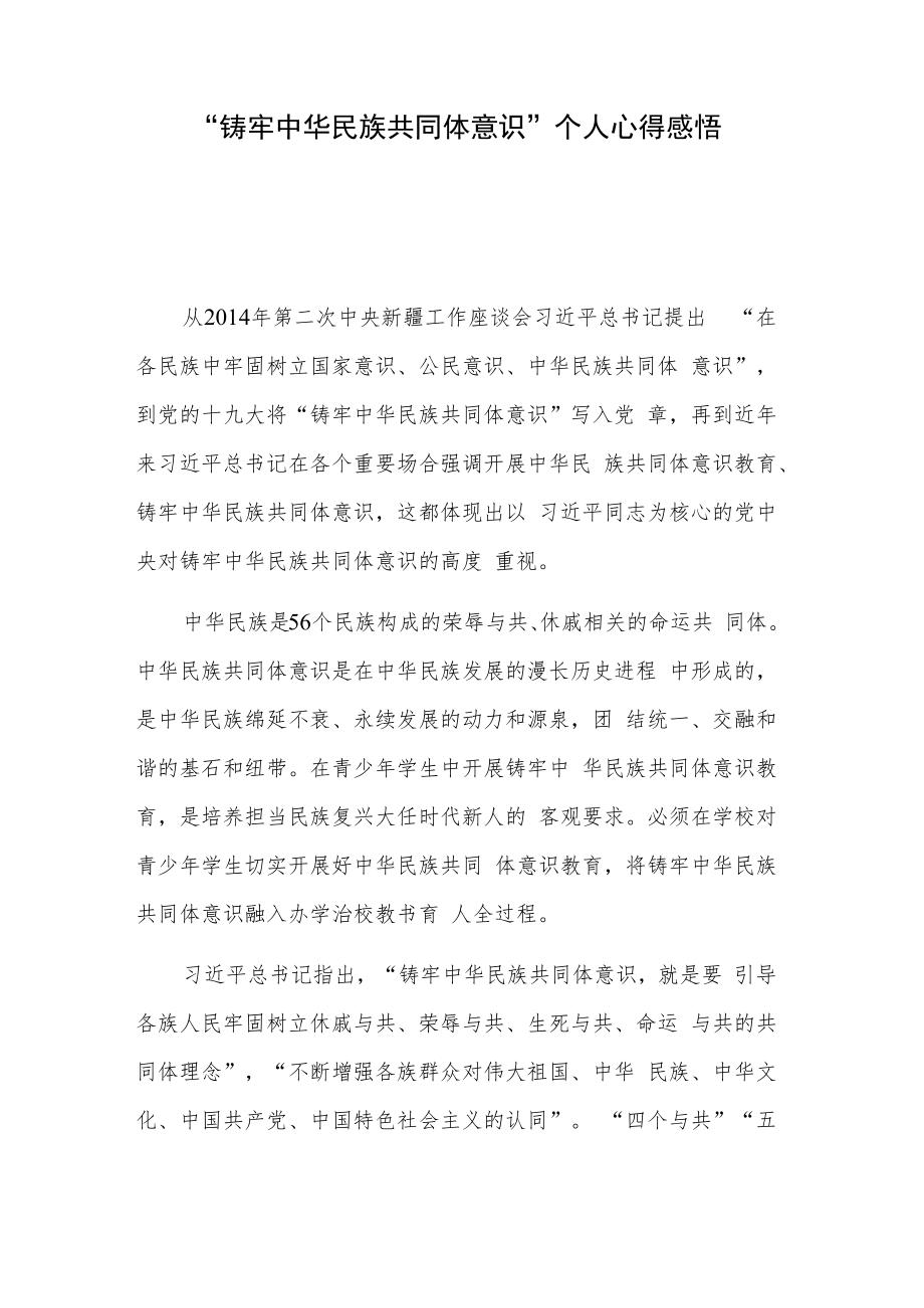 “铸牢中华民族共同体意识” 个人心得感悟.docx_第1页