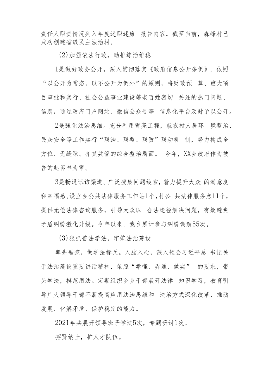 XX乡党委书记就推进法治建设第一责任人职责述职报告.docx_第2页