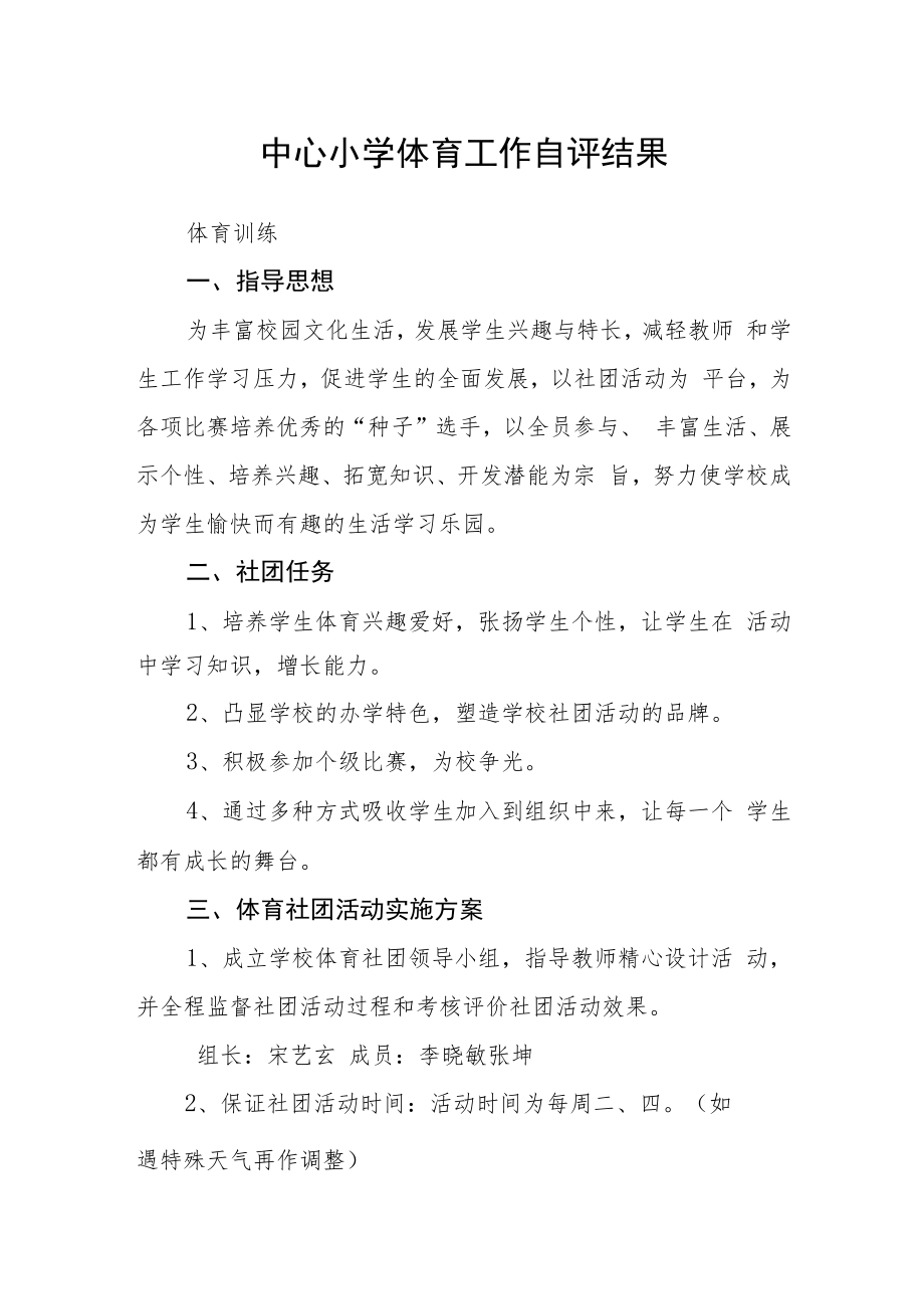 中心小学体育工作自评结果.docx_第1页